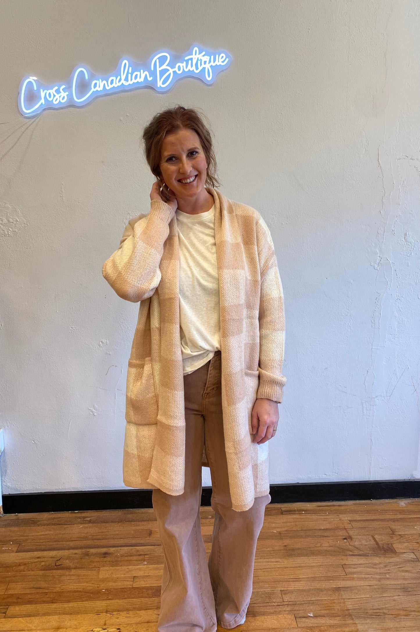Cream Plaid Cardigan