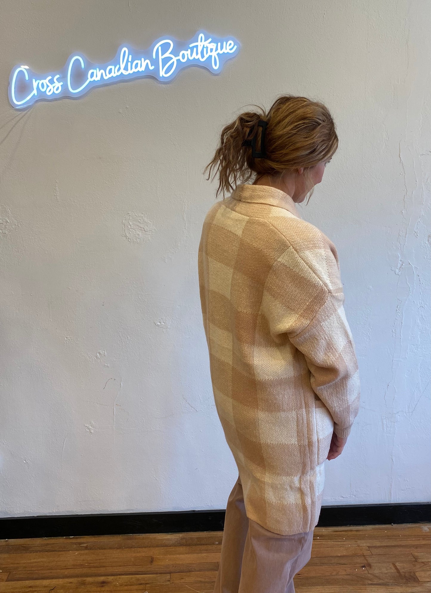 Cream Plaid Cardigan