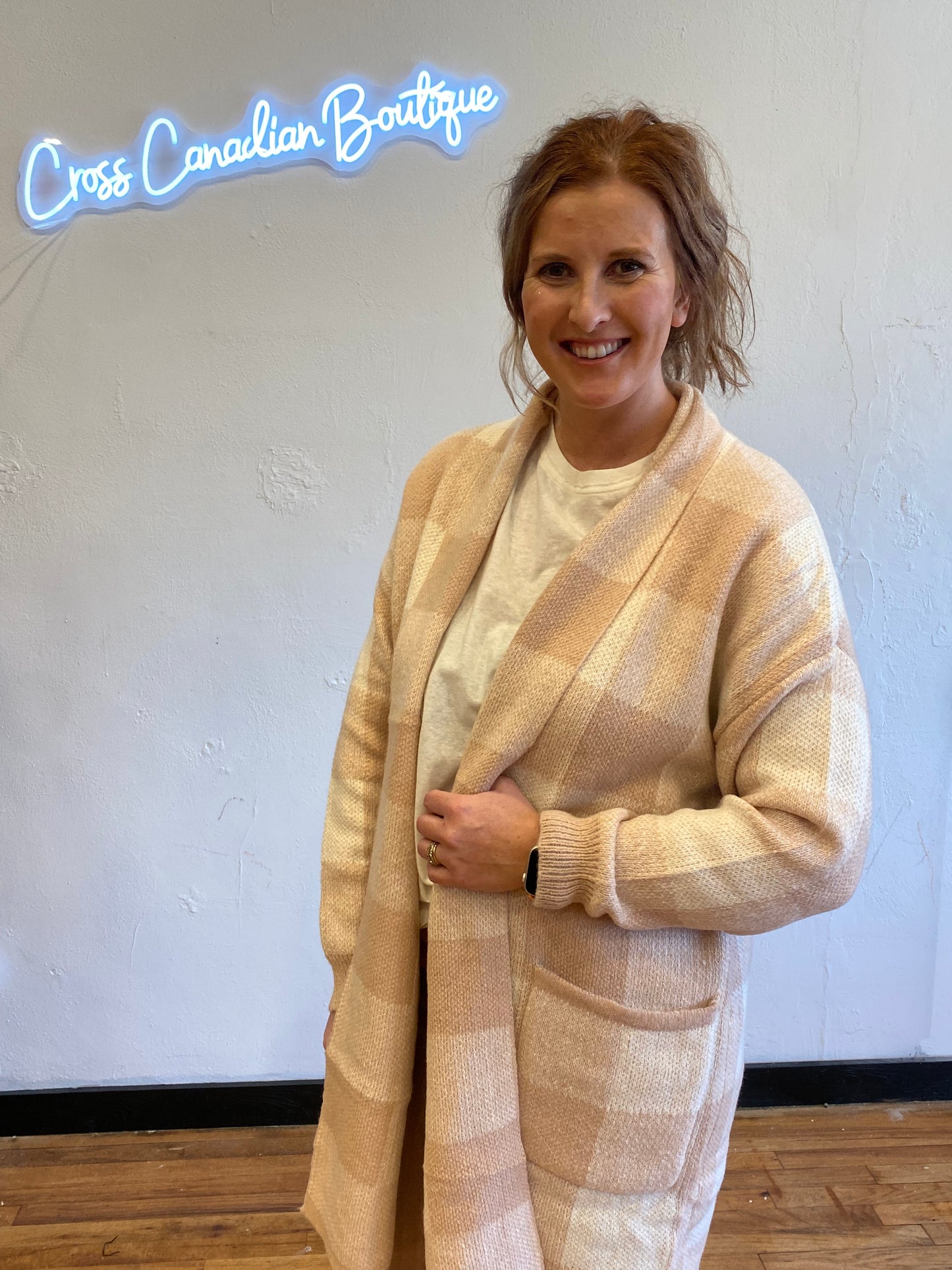 Cream Plaid Cardigan