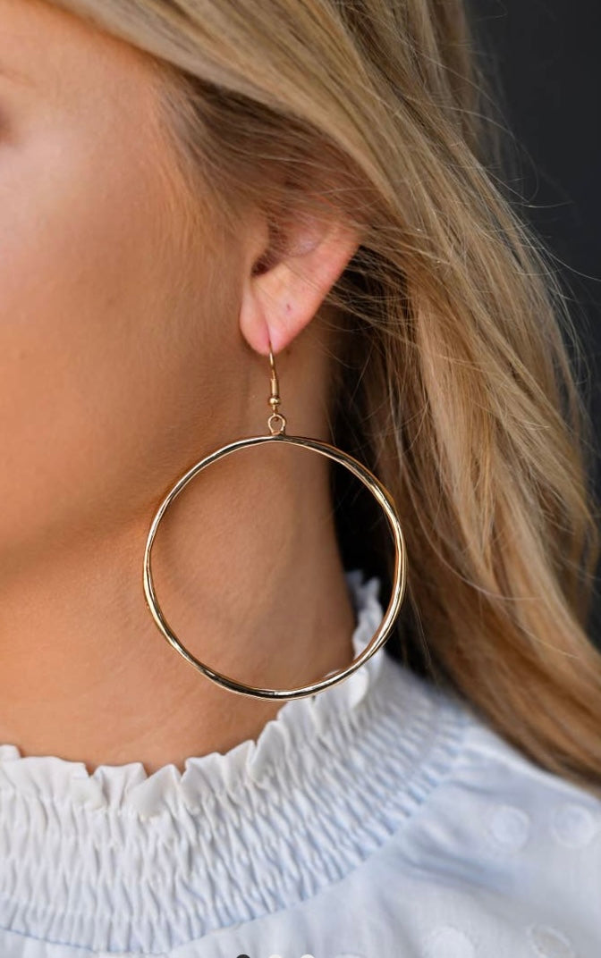 Large Gold Hammered Hoops