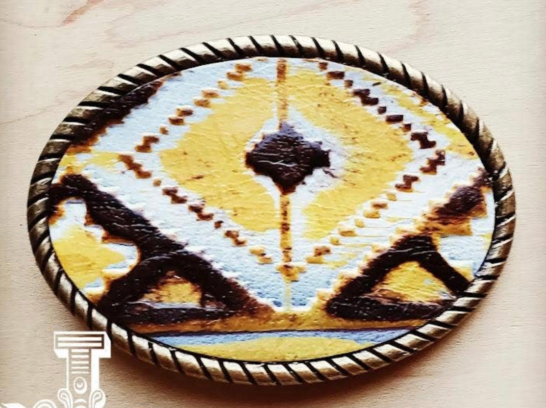Belt Buckle Yellow Navajo Leather